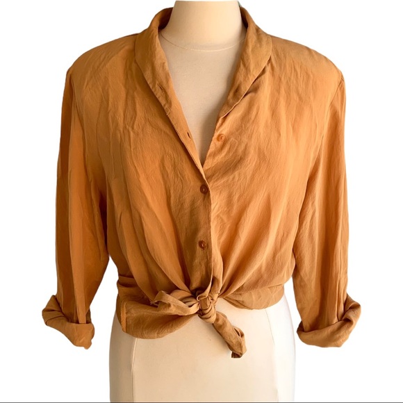 Vintage Tops - VINTAGE | Mustard Yellow Gold Silk Blouse 12